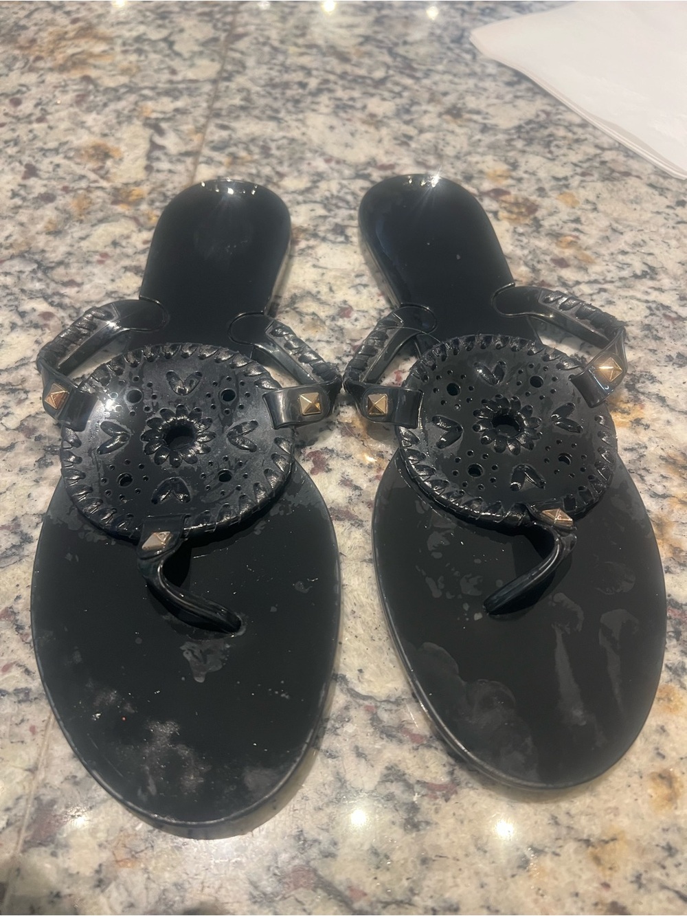 Jack Rogers Black Decorative Thong Sandals sz 9